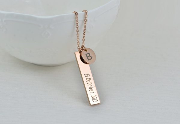 Initial Name Silver Bar Necklace, Personalised Charm Necklace, Name Bar Personalised Tag Necklace, Customised Silver Gold Rose Gold Necklace 54