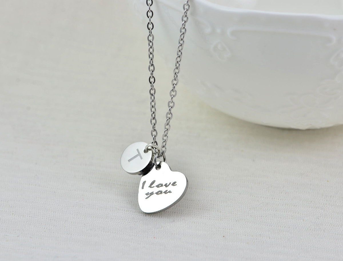 Initial Name Silver Necklace, Personalised Necklace, Name Heart Personalised Tag Necklace, Customised Name Silver Gold Rose Gold Necklace 1