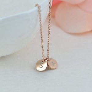 Name Initial Rosegold Necklace, Round Personalised Letter Engraved Necklace, Initial Charm Tag Necklace, Customised Bridesmaids Necklace 61
