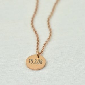 Numbers Date Rose Gold Necklace, Name Personalised Necklace, Bridesmaids Round Charm Necklace Unique Customised Name Rose Gold Necklace Gift 25