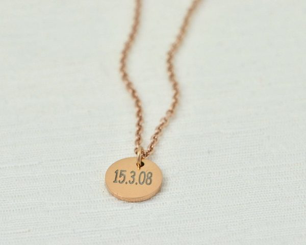 Numbers Date Rose Gold Necklace, Name Personalised Necklace, Bridesmaids Round Charm Necklace Unique Customised Name Rose Gold Necklace Gift 1