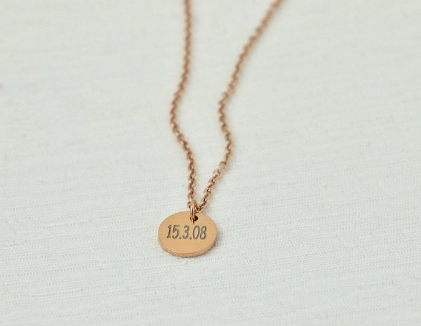 Numbers Date Rose Gold Necklace, Name Personalised Necklace, Bridesmaids Round Charm Necklace Unique Customised Name Rose Gold Necklace Gift 52