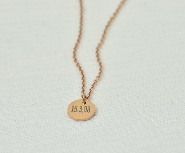 Numbers Date Rose Gold Necklace, Name Personalised Necklace, Bridesmaids Round Charm Necklace Unique Customised Name Rose Gold Necklace Gift 3