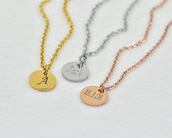 Numbers Date Rose Gold Necklace, Name Personalised Necklace, Bridesmaids Round Charm Necklace Unique Customised Name Rose Gold Necklace Gift 54