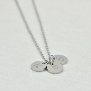 Personalised Initial Silver Necklace, Letter Engraved Necklace, Initial Round Charm Silver Necklace, Customised Bridesmaids Wedding Necklace 58