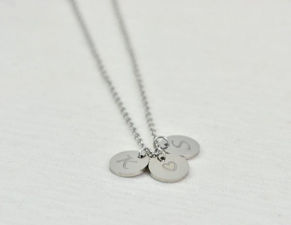 Personalised Initial Silver Necklace, Letter Engraved Necklace, Initial Round Charm Silver Necklace, Customised Bridesmaids Wedding Necklace 1