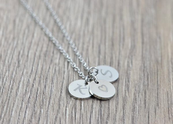 Personalised Initial Silver Necklace, Letter Engraved Necklace, Initial Round Charm Silver Necklace, Customised Bridesmaids Wedding Necklace 52