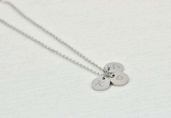 Personalised Initial Silver Necklace, Letter Engraved Necklace, Initial Round Charm Silver Necklace, Customised Bridesmaids Wedding Necklace 3
