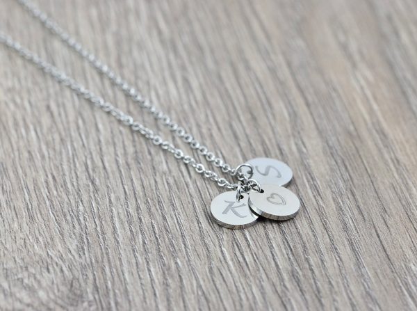 Personalised Initial Silver Necklace, Letter Engraved Necklace, Initial Round Charm Silver Necklace, Customised Bridesmaids Wedding Necklace 55