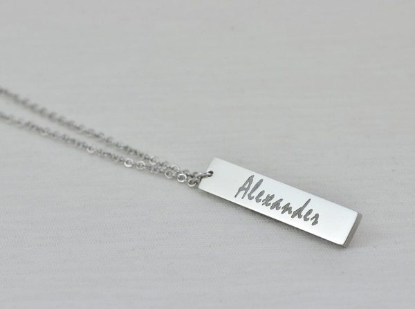 Personalised Name Bar Necklace, Name Engraved Rectangle Necklace, Initials Personalised Charm Tag Necklace, Customised Silver Necklace 2