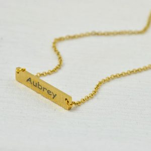 Personalised Name Gold Bar Necklace, Custom Engraved Rectangle Name Gold Necklace, Initials Charm Tag Necklace, Customised Gold Necklace 3