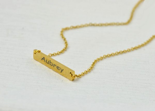 Personalised Name Gold Bar Necklace, Custom Engraved Rectangle Name Gold Necklace, Initials Charm Tag Necklace, Customised Gold Necklace 51