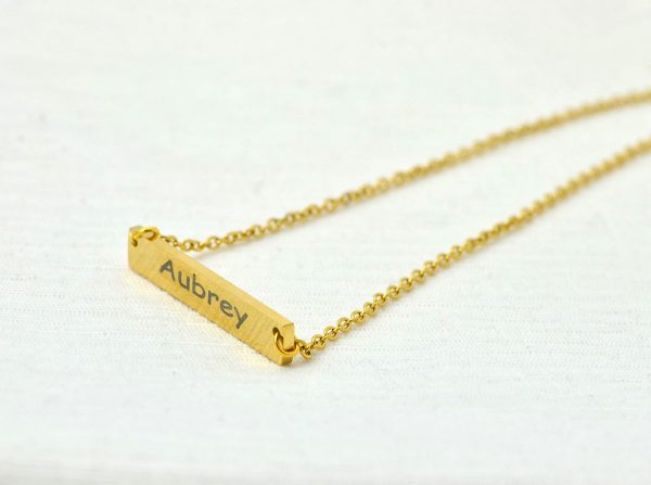 Personalised Name Gold Bar Necklace, Custom Engraved Rectangle Name Gold Necklace, Initials Charm Tag Necklace, Customised Gold Necklace 2