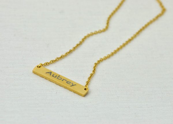 Personalised Name Gold Bar Necklace, Custom Engraved Rectangle Name Gold Necklace, Initials Charm Tag Necklace, Customised Gold Necklace 53