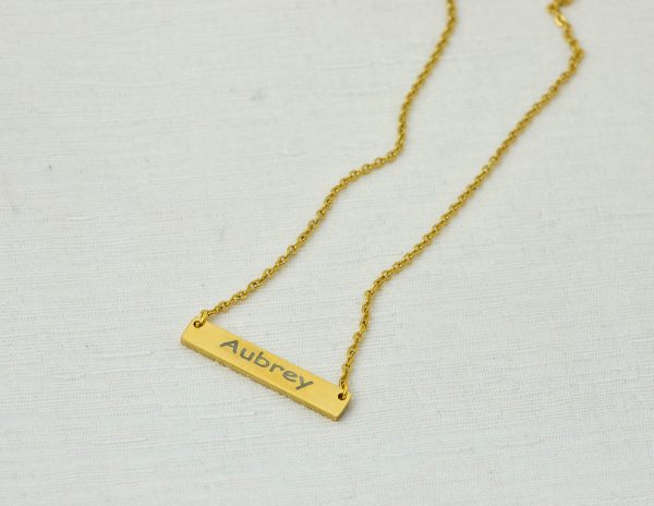 Personalised Name Gold Bar Necklace, Custom Engraved Rectangle Name Gold Necklace, Initials Charm Tag Necklace, Customised Gold Necklace 55