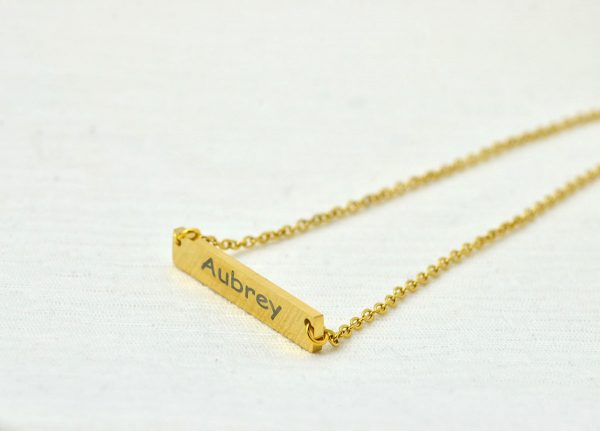 Personalised Name Gold Bar Necklace, Custom Engraved Rectangle Name Gold Necklace, Initials Charm Tag Necklace, Customised Gold Necklace 6