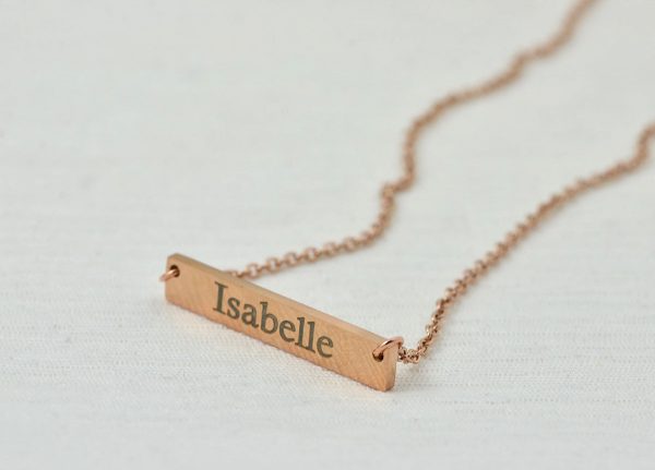 Personalised Name Gold Bar Necklace, Custom Engraved Rectangle Name Gold Necklace, Initials Charm Tag Necklace, Customised Gold Necklace 58