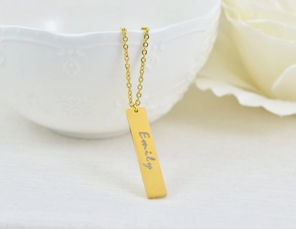 Personalised Name Gold Bar Necklace, Engraved Rectangle Name Necklace, Initials Personalised Charm Tag Necklace, Customised Gold Necklace 56