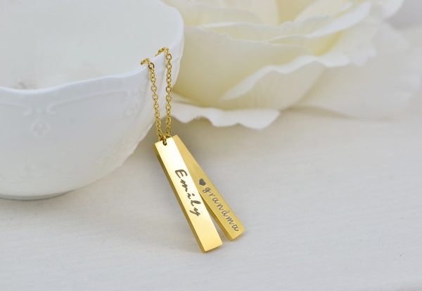 Personalised Name Gold Bar Necklace, Engraved Rectangle Name Necklace, Initials Personalised Charm Tag Necklace, Customised Gold Necklace 57
