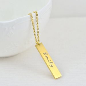 Personalised Name Gold Bar Necklace, Engraved Rectangle Name Necklace, Initials Personalised Charm Tag Necklace, Customised Gold Necklace 57