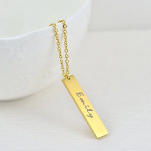 Personalised Name Gold Bar Necklace, Engraved Rectangle Name Necklace, Initials Personalised Charm Tag Necklace, Customised Gold Necklace 34