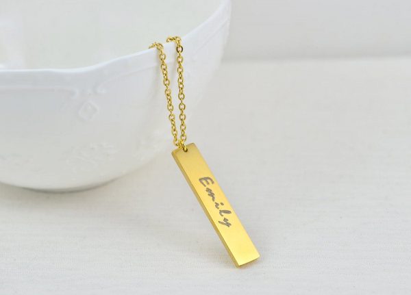Personalised Name Gold Bar Necklace, Engraved Rectangle Name Necklace, Initials Personalised Charm Tag Necklace, Customised Gold Necklace 54