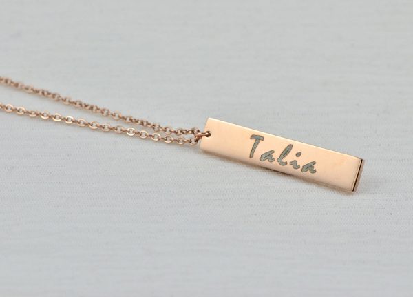 Personalised Name Rose Gold Necklace, Engraved Initials Rectangle Necklace, Name Personalised Charm Necklace, Customised Rosegold Necklace 52