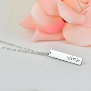 Personalised Name Silver Necklace, Bar Rectangle Engraved Name Necklace, Initials Personalised Charm Tag Necklace Customised Silver Necklace 22