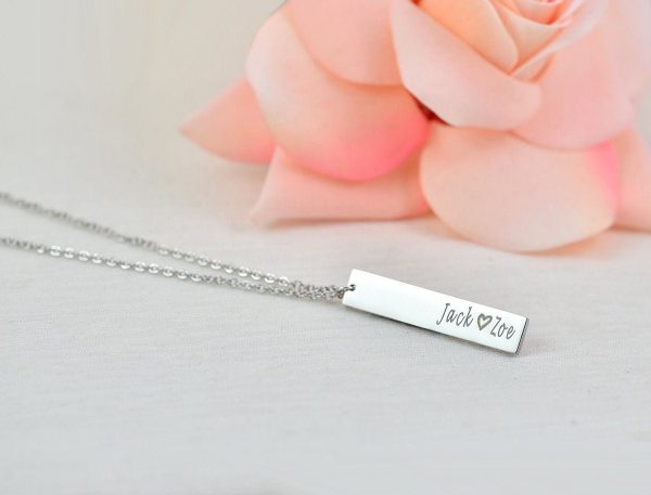 Personalised Name Silver Necklace, Bar Rectangle Engraved Name Necklace, Initials Personalised Charm Tag Necklace Customised Silver Necklace 51