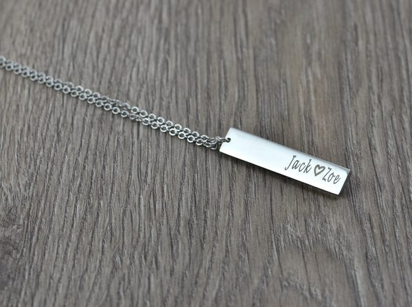 Personalised Name Silver Necklace, Bar Rectangle Engraved Name Necklace, Initials Personalised Charm Tag Necklace Customised Silver Necklace 2