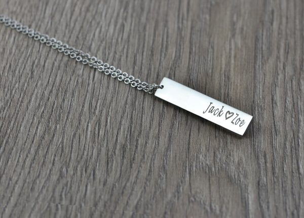 Personalised Name Silver Necklace, Bar Rectangle Engraved Name Necklace, Initials Personalised Charm Tag Necklace Customised Silver Necklace 54