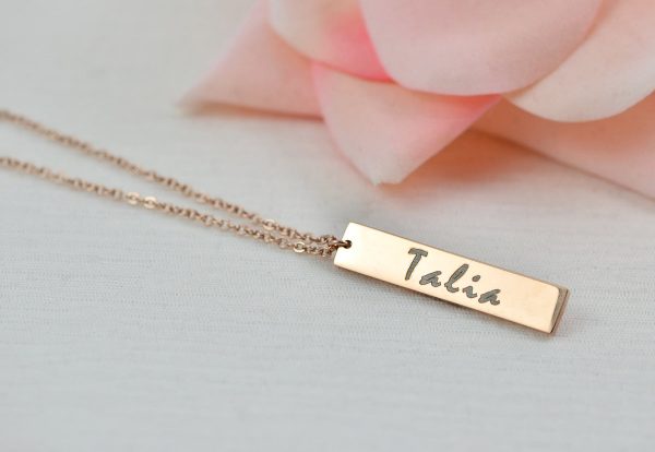 Personalised Name Silver Necklace, Bar Rectangle Engraved Name Necklace, Initials Personalised Charm Tag Necklace Customised Silver Necklace 6