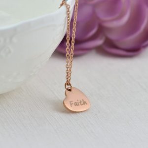 Personalised Rose Gold Heart Necklace, Name Engraved Heart Necklace, Name Personalised Charm Stainless Steel Necklace, Customised Jewellery 59