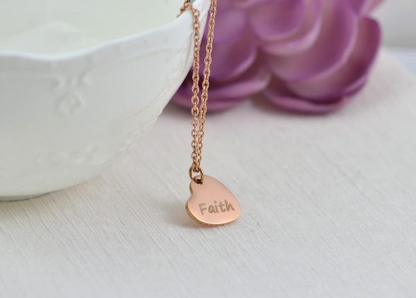 Personalised Rose Gold Heart Necklace, Name Engraved Heart Necklace, Name Personalised Charm Stainless Steel Necklace, Customised Jewellery 51