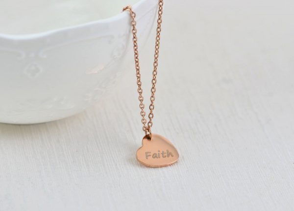 Personalised Rose Gold Heart Necklace, Name Engraved Heart Necklace, Name Personalised Charm Stainless Steel Necklace, Customised Jewellery 52