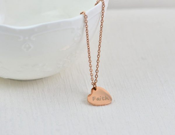 Personalised Rose Gold Heart Necklace, Name Engraved Heart Necklace, Name Personalised Charm Stainless Steel Necklace, Customised Jewellery 55