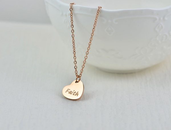 Personalised Rose Gold Heart Necklace, Name Engraved Heart Necklace, Name Personalised Charm Stainless Steel Necklace, Customised Jewellery 56