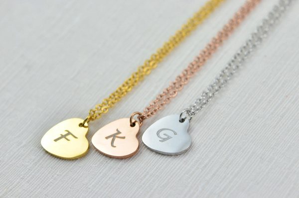Personalised Rose Gold Heart Necklace, Name Engraved Heart Necklace, Name Personalised Charm Stainless Steel Necklace, Customised Jewellery 57