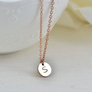 Personalised Rose Gold Initial Necklace, Initials Engraved Necklace, Initial Letter Round Charm Tag Necklace, Customised Silver Necklace 28