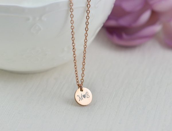 Personalised Rose Gold Initial Necklace, Initials Engraved Necklace, Initial Letter Round Charm Tag Necklace, Customised Silver Necklace 53