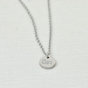 Personalised Silver Name Necklace, Initials Engraved Necklace, Name Personalised Round Charm Tag Necklace, Customised Silver Necklace 59