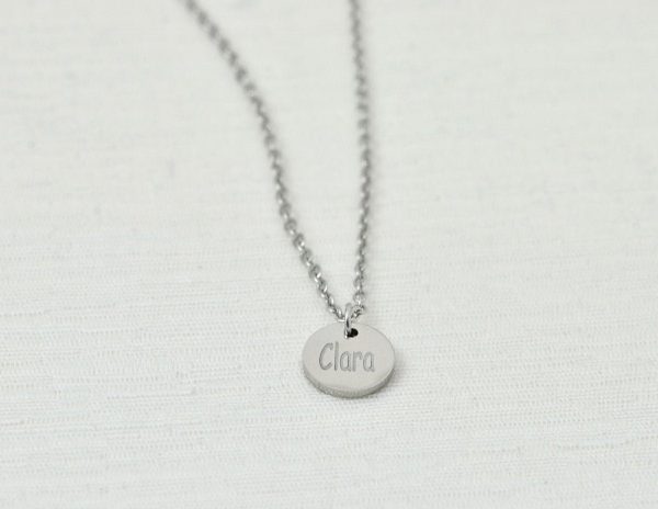 Personalised Silver Name Necklace, Initials Engraved Necklace, Name Personalised Round Charm Tag Necklace, Customised Silver Necklace 51