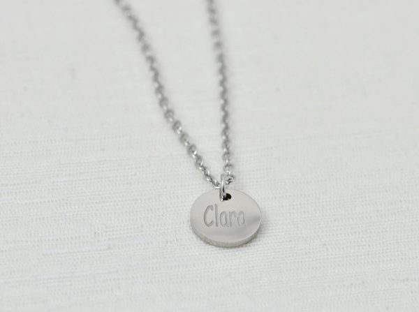Personalised Silver Name Necklace, Initials Engraved Necklace, Name Personalised Round Charm Tag Necklace, Customised Silver Necklace 52