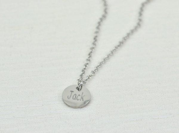 Personalised Silver Name Necklace, Initials Engraved Necklace, Name Personalised Round Charm Tag Necklace, Customised Silver Necklace 3
