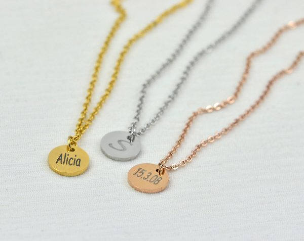 Personalised Silver Name Necklace, Initials Engraved Necklace, Name Personalised Round Charm Tag Necklace, Customised Silver Necklace 5