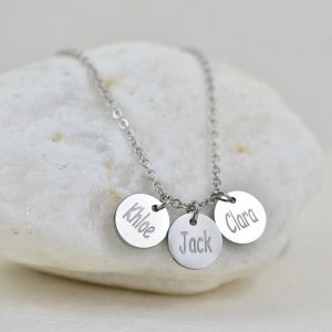 Personalised Silver Name Necklace, Initials Engraved Necklace, Name Personalised Round Charm Tag Necklace, Customised Silver Necklace 9