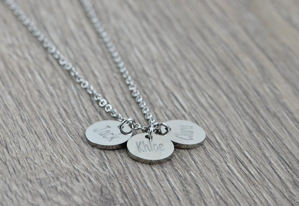 Personalised Silver Name Necklace, Initials Engraved Necklace, Name Personalised Round Charm Tag Necklace, Customised Silver Necklace 3