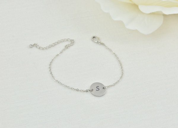 Silver Initial Engraved Bracelet, Letter Silver Bridesmaids Personalised Engraved Initial Bracelet, Mothers Day Gift Bracelet Jewellery 1