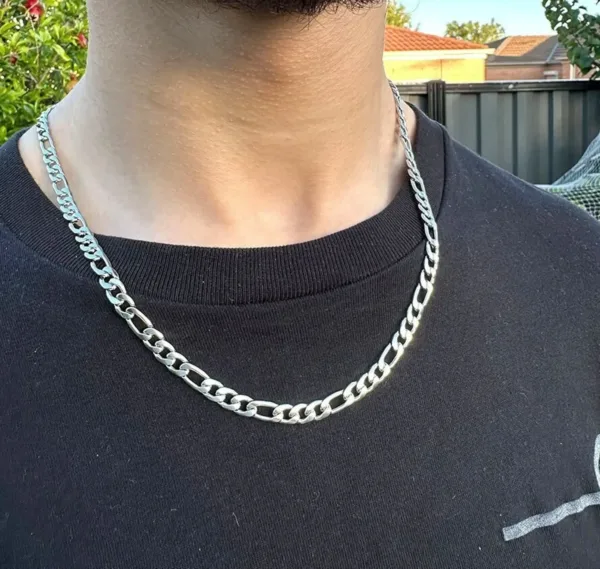 Silver Figaro Link Necklance for Men