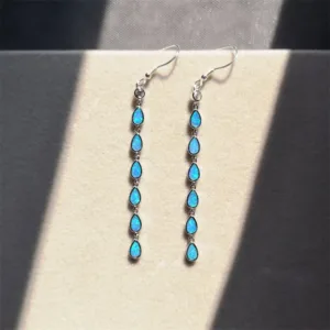 Fire Opal Teardrop Dangle Earrings - Blue